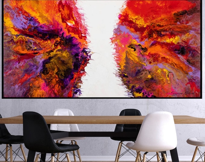 Orange & Purple Abstract Canvas Print: Modern Fluid Art Giclee