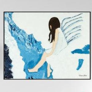 Lovely Angel Print - Original Angel Clouds Painting - Abstract Art for Kids Bedroom Décor & Mother&#39;s Gift - Angel Wall Art