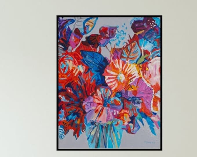 Abstract Floral Painting: Modern Flower Bouquet Canvas Art