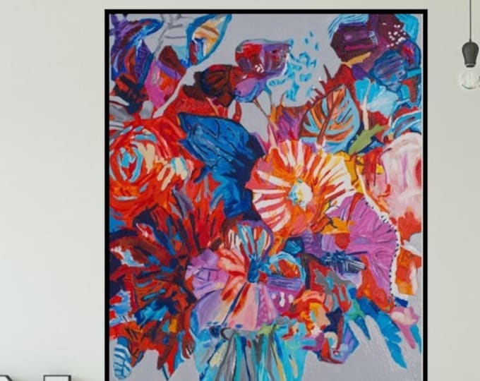 Floral Vase Painting: Abstract Giclee Art Print, Colorful Wall Hanging