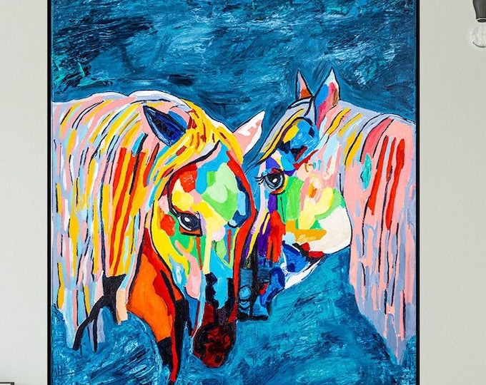 Abstract Horse Oil Painting: Colorful Equestrian Canvas Wall Art