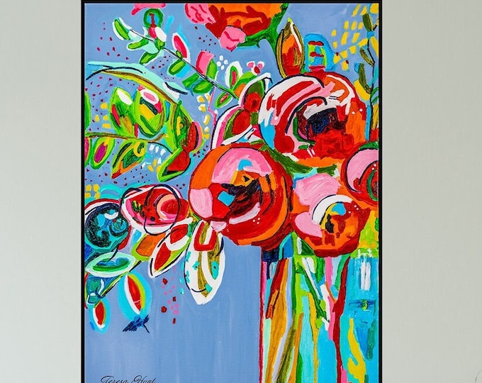 Abstract Red Floral Giclee Print: Flower Bouquet Canvas Art