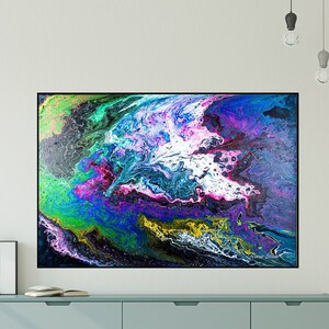 ABSTRACT ARTWORK VERTICAL Wall Art Modern Palette Knife Oversize Hand Painted Extra Large Framed Acrylic Colorful Painting on Canvas Blue