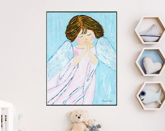 天使の水彩画：抽象的な宗教的な壁アート - Etsy 日本