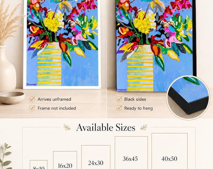 Abstract Floral Vase Painting: Vivid Flower Bouquet Art Print