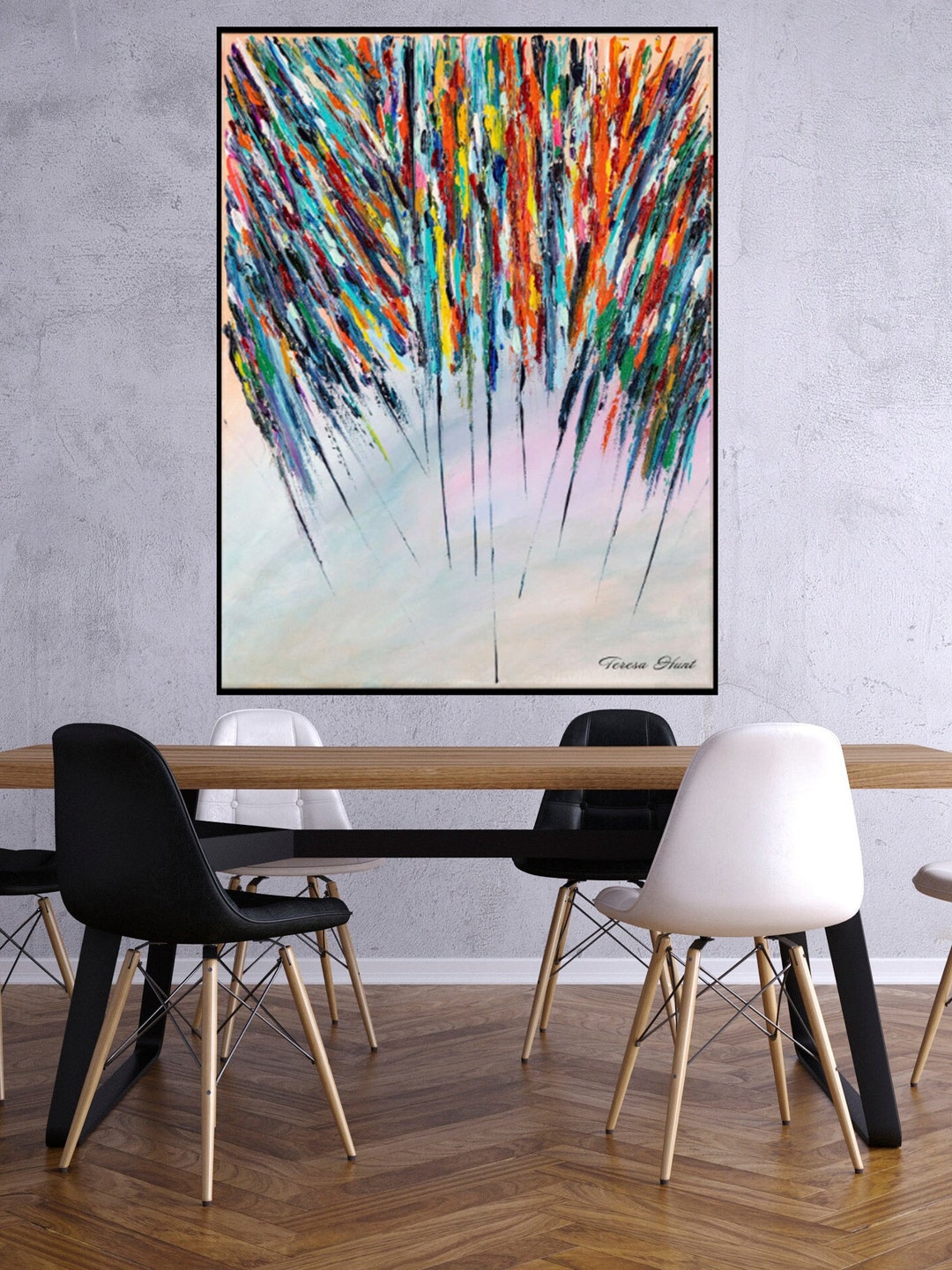 Contemporary Navy Abstract Art, Large Painting on Canvas Housewarming Gift, Minimalist Canvas
