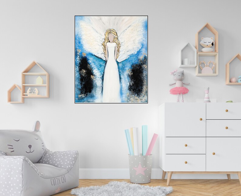ABSTRACT ANGEL OIL Painting Angel Canvas Art Abstract Art Guardian Angel Home Wall Decor Giclee Angel Print-Abstract Angel Painting image 4