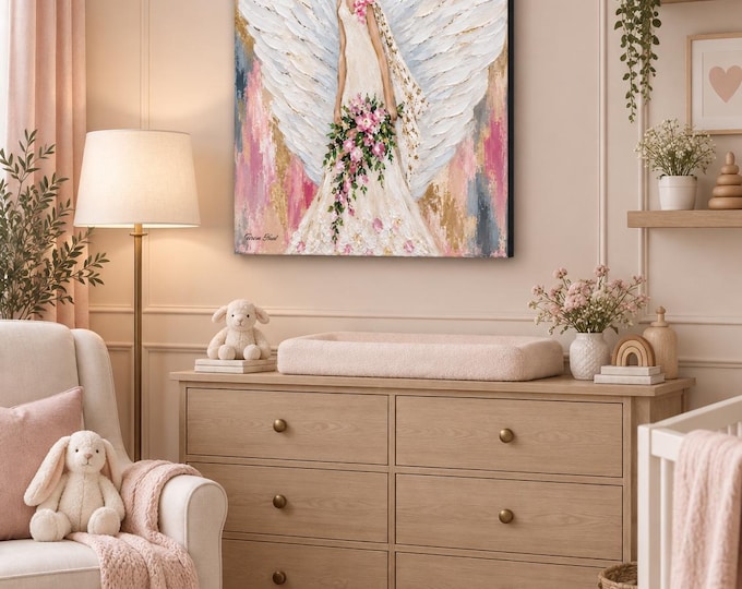 Angel Floral Art: Abstract Giclee Canvas Painting, Christmas Decor