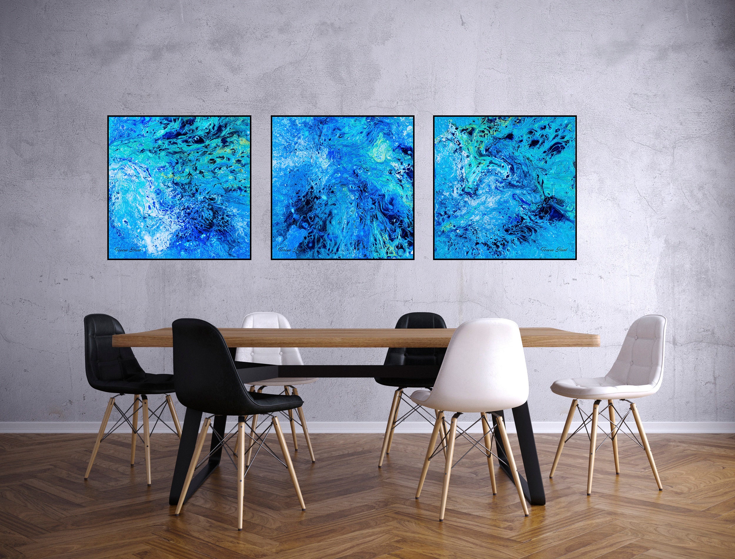 COBALT BLUE PAINTING Watercolor Wall Art Aqua Abstract Print Modern Art