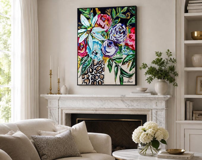 Abstract Floral Canvas Print: Hawaiian Tropical Flowers Vase Painting