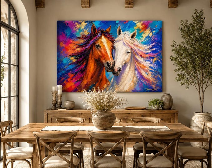 She Loves Me Horse Wall Art, Colorful Horse Painting, Abstract Equestrian Canvas, Western Farmhouse Decor, Horse Lover Gift, Teresa Hunt Art