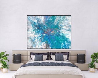 Abstract Canvas Art- Abstract Blue Painting - Abstract Wall Art Prints- Abstract Aqua Blue Wall Décor Gift -Colorful Large Poster Art Print