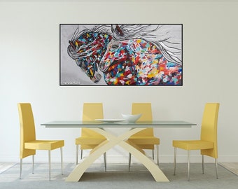 Original Abstract Horse Wall Hanging Artwork, Abstract Horse Oil Painting Wall Art Prints, Horses Painting Canvas Poster Art Print