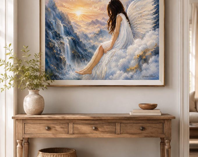 Angel Mountains Print | Heavenly Waterfall Christian Wall Art, Teresa Hunt