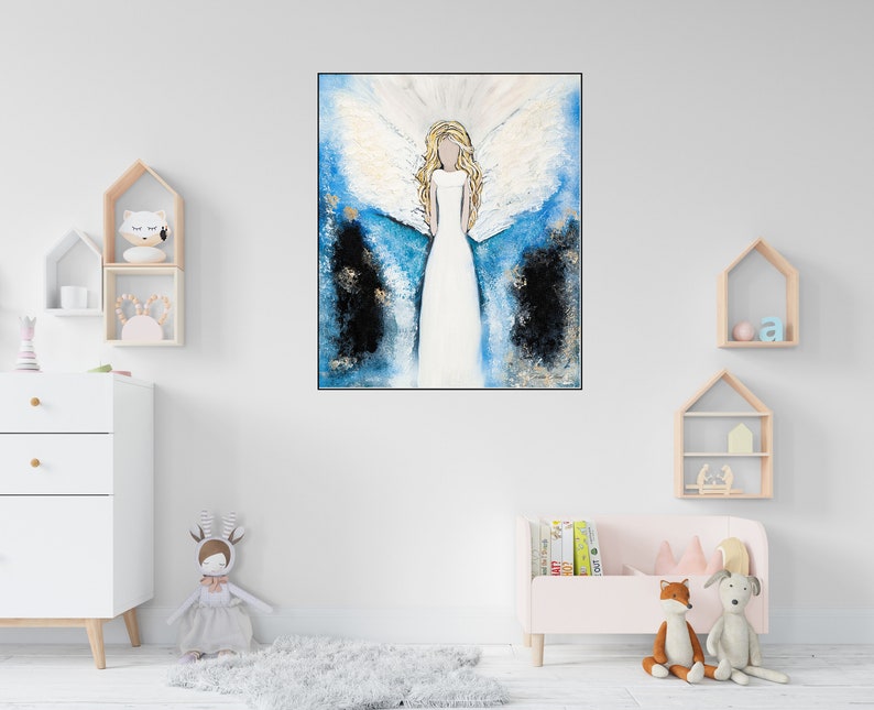 ABSTRACT ANGEL OIL Painting Angel Canvas Art Abstract Art Guardian Angel Home Wall Decor Giclee Angel Print-Abstract Angel Painting image 2