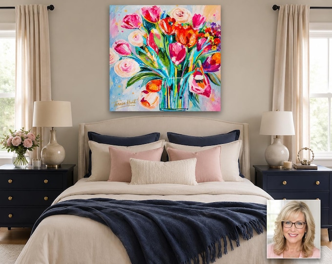 Original Tulip Painting | Floral Wall Art | Colorful Abstract Flowers | Modern Home Decor