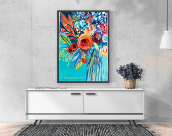 ABSTRACT FLOWER ART - Vivid Flower Print -Flower Bouquet Art -Colorful Floral Art -Floral Canvas Print - Flower Wall Art Painting-Home Decor