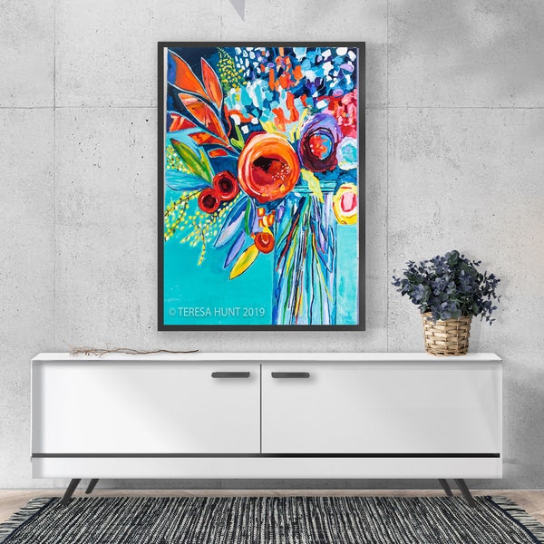 ABSTRACT FLOWER ART - Vivid Flower Print -Flower Bouquet Art -Colorful Floral Art -Floral Canvas Print - Flower Wall Art Painting-Home Decor