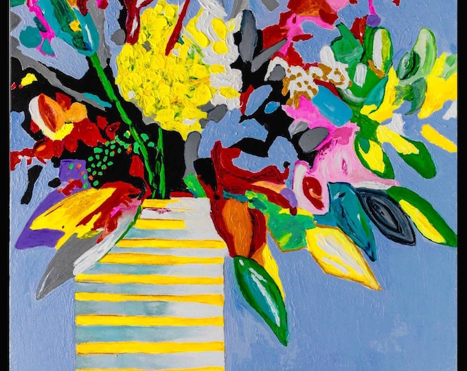Vivid Floral Canvas Print: Abstract Flower Vase Painting