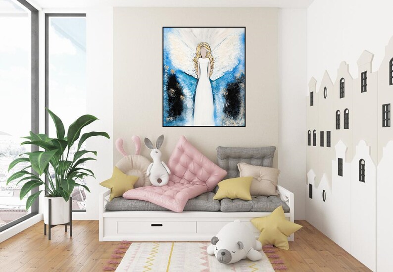 ABSTRACT ANGEL OIL Painting Angel Canvas Art Abstract Art Guardian Angel Home Wall Decor Giclee Angel Print-Abstract Angel Painting image 9