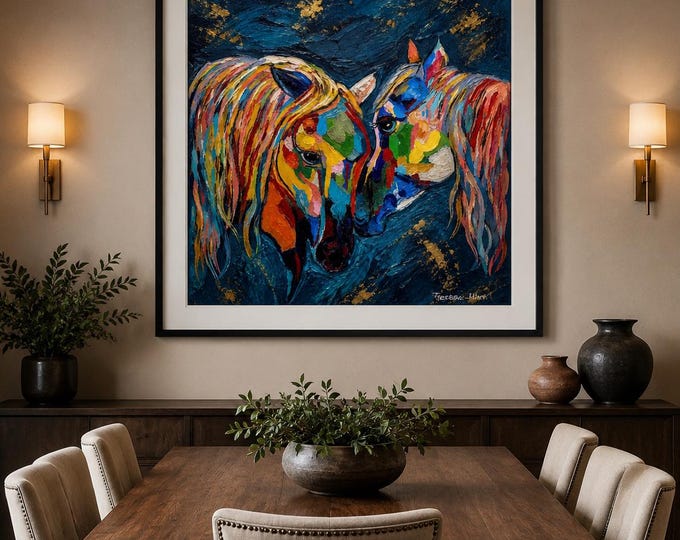 Colorful Horse Wall Art Canvas, Abstract Horse Painting Print, Equine Wall Decor, Modern Western Art, Horse Lover Gift, Teresa Hunt Art