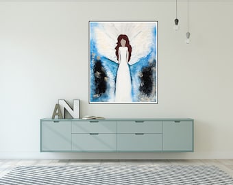 ABSTRACT ANGEL OIL Painting -Angel Canvas Art- Abstract Art- Guardian Angel- Home Wall Decor -Giclee Angel Print-Abstract Angel Painting-