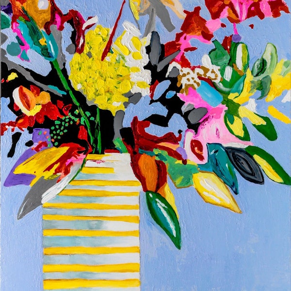 Abstract Floral Vase Painting: Vivid Flower Bouquet Art Print