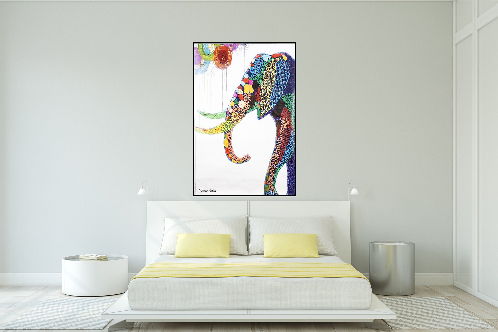 Grote abstracte kunst olifant: kleurrijke handgemaakte aquarel - Etsy België, image size:2048x1365