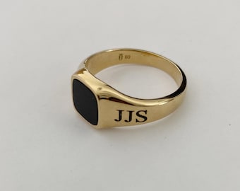 Black Onyx Ring, Signet Ring, Women ring, Men ring, Pinky ring, Gold Black square Signet Ring, Onyx Gemstone, Black Ring