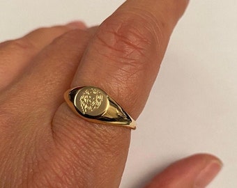 Gegraveerde zegelring met leeuw, gepersonaliseerd familiewapen, sterlingzilver