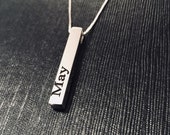 Cube Bar Necklace, Silver 3D Bar Necklace, Personalized Engraved Vertical Bar, 4 Sided Engraved Pendant, Dainty Minimalist 3D Bar