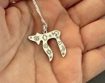 Collier Chai | Pendentif en argent sterling gravé | Cadeau juif | Bijoux Judaica