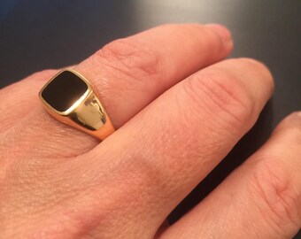 Black Onyx Ring, Signet Ring, women ring, men ring, Pinky ring, Gold Black square Signet Ring, Onyx Gemstone, Black Ring