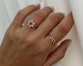 Star Of David Ring- Sterling Silver Star Of David Ring - Jewish Star - Magen David - Jewish Jewelry - Rosegold Star of David rings