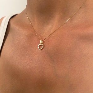 14K Solid Gold Heart Necklace, Dainty CZ Heart Pendant, Open Heart Necklace, Gift for her, Small Heart Necklace, Mothers Day, 14k Gold Love