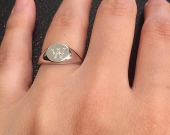 925 Sterling Silver Signet Ring, Engraved Ring, Personalized