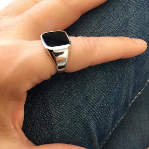 Onyx Ring, Black Stone Ring, Pinky Ring, Signet Rings, Black Square Ring, Big Seal Rings, Chunky Ring in Gold & Silver, Bold Black Onyx Ring