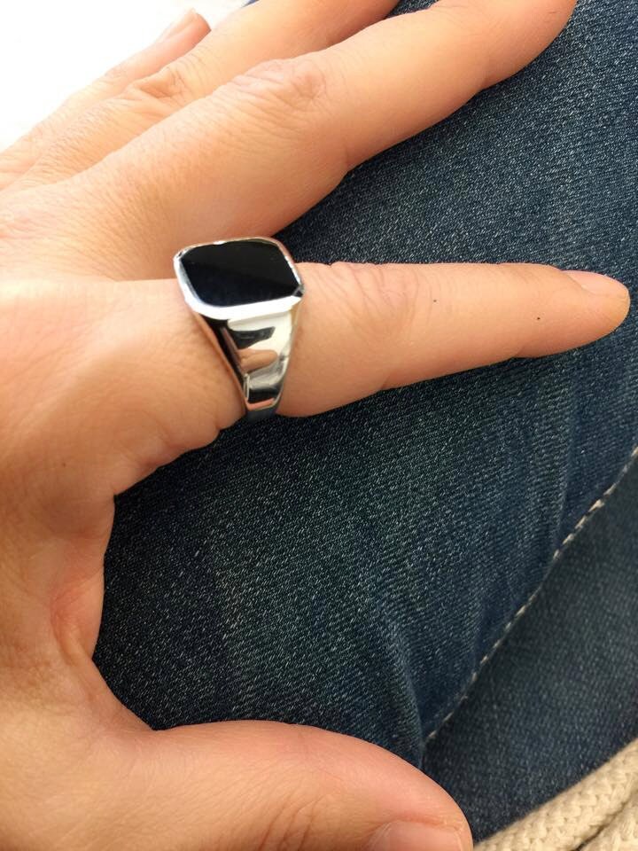 Onyx Ring, Black Stone Ring, Pinky Ring, Signet Rings, Black Square Ring, Big Seal Rings, Chunky Ring in Gold & Silver, Bold Black Onyx Ring