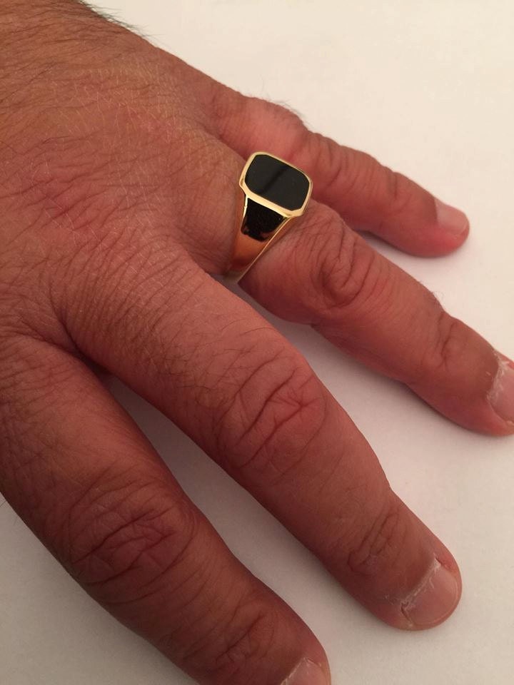 Gold Plated Black Onyx Signet Ring, Square Stone - Etsy