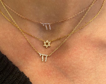 ダビデの星ネックレス、925スターリングシルバーの繊細な星ペンダント、ハイネックレス、ダビデの盾、マゲン・ダビデ、ユダヤの星、チャイCZペンダント
