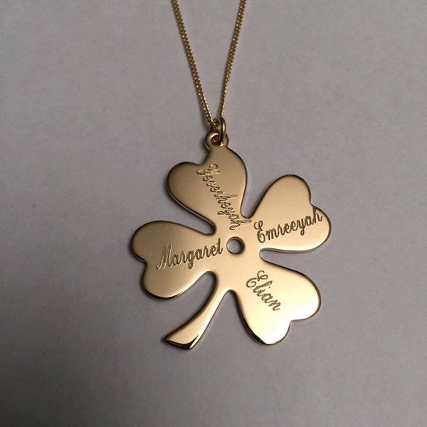 Clover Necklace, Personalized Names Necklace, Four Leaf Necklace, Ireland Clover Necklace, Engrave Necklace, Mom Necklace, 4 Leaf Clover