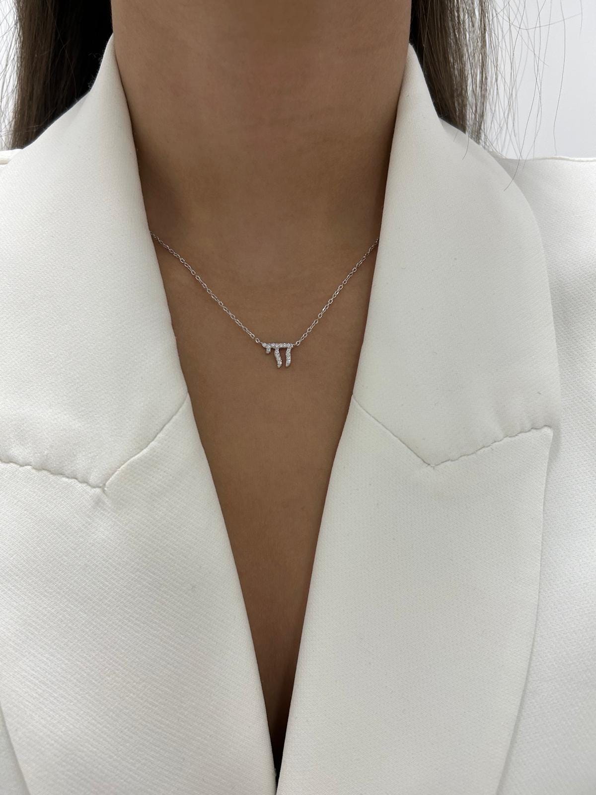 Hai Jewelry - Chai Necklace With Zircons - Delicate Chai