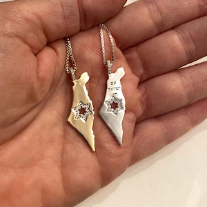 Israel Halskette, Silber Israel Anhänger mit CZ Davidstern, jüdischer Schmuck, Jejuda Geschenk, Am Israel Chai, Karte von Israel, Magen David