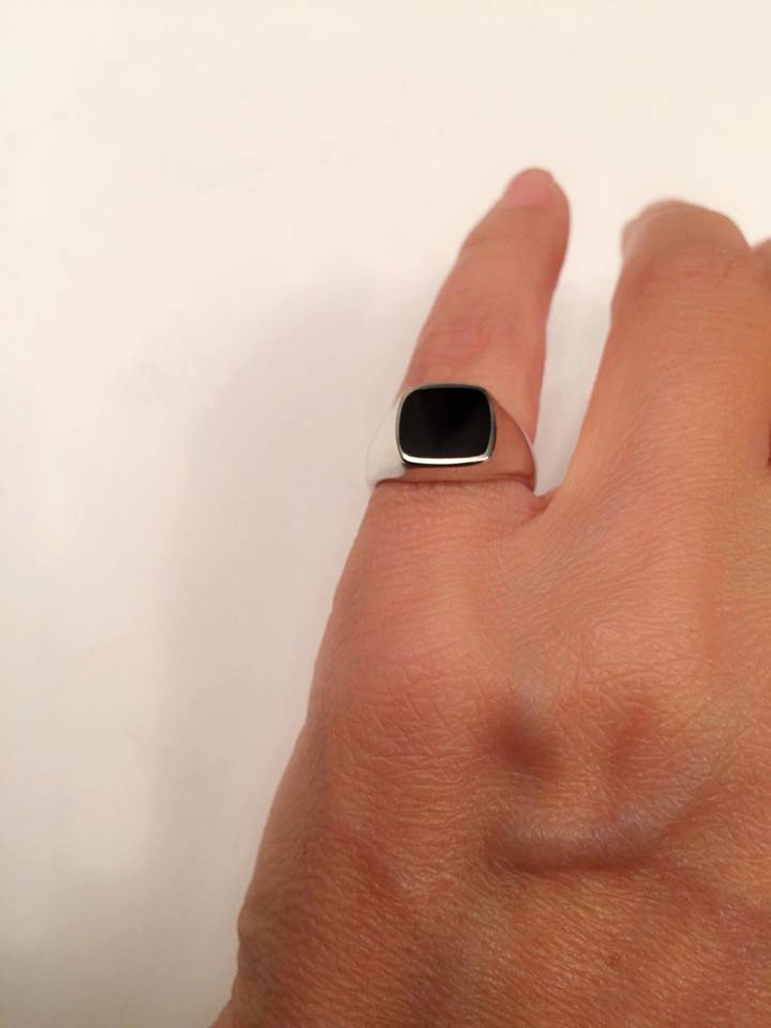18K Gold Plated Signet Pinky Ring – Black Square Enamel Star Design, Sizes 6-14 For Men & Women