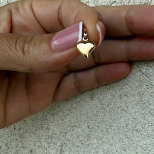 Gold Heart Necklace, 14K Gold Heart Pendant, Shiny Puffed Heart Charm, Love necklace, Small Puffy Gold Heart.