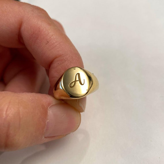 Custom Monogram Ring - Initial Letter Ring Vintage, Oval - Silver and Gold