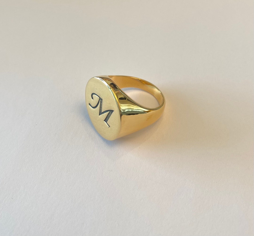 Signet Ring Gold Round Seal Engraved Ring Personalized Initial Ring