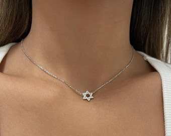 Colgante pequeña estrella de David, plata de ley 925, estrella de David CZ, pequeño Magen David, collar de estrella judía, joyería judaica, escudo de David.