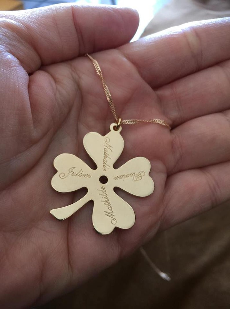ireland clover necklace Engrave Necklace Personalized Names Necklace Clover Necklace 4 Leaf Clover Four Leaf Necklace mom necklace