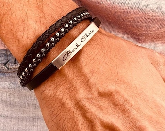 Personalized Leather Bracelet for Men, Custom Engraved Gift